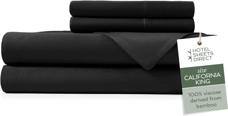Photo 1 of Hotel Sheets Direct 100% Viscose Derived from Bamboo Sheets California King - Cooling Luxury Bed Sheets w Deep Pocket - Silky Soft - Black
