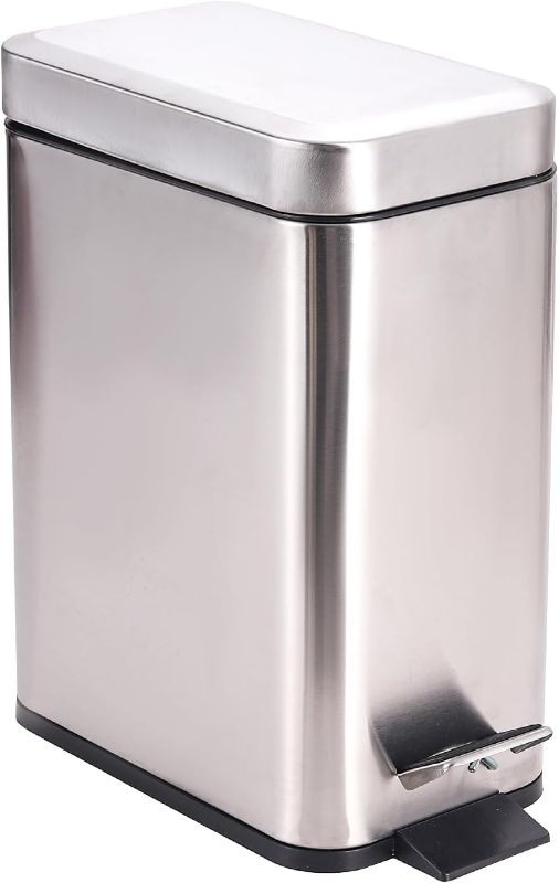 Photo 1 of 1.3 Gallon- Rectangular Small Steel Step Trash Can Wastebasket,Stainless Steel Bathroom Slim Profile Trash Can,5 Liter Garbage Container Bin for Bathroom,Living Room,Office and Kitchen,Silver
