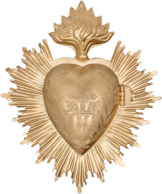 Photo 1 of Sacred Heart, Metal Heart Milagro, Gold Heart Box, Ex Voto
