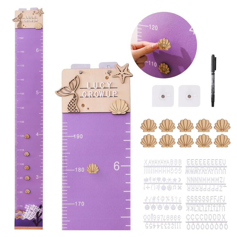 Photo 2 of Height Growth Chart for Kids, Felt Height Chart Ruler Measurement for Wall, Kids Room Wall Decor,Purple(70CM Start)
