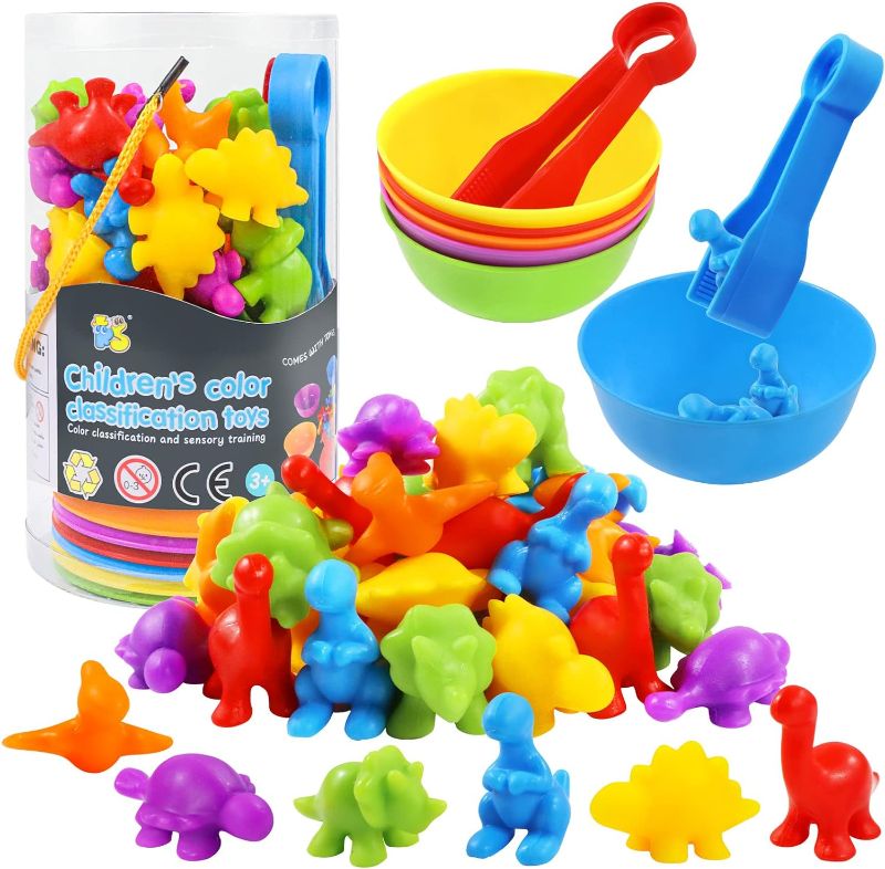 Photo 1 of RAEQKS Counting Dinosaur Toys Matching Games with Sorting Bowls Preschool Learning Activities for Math Color Sorting Educational Sensory Montessori STEM Toy Sets for Kids Aged 3+ Years Old Boys Girls
