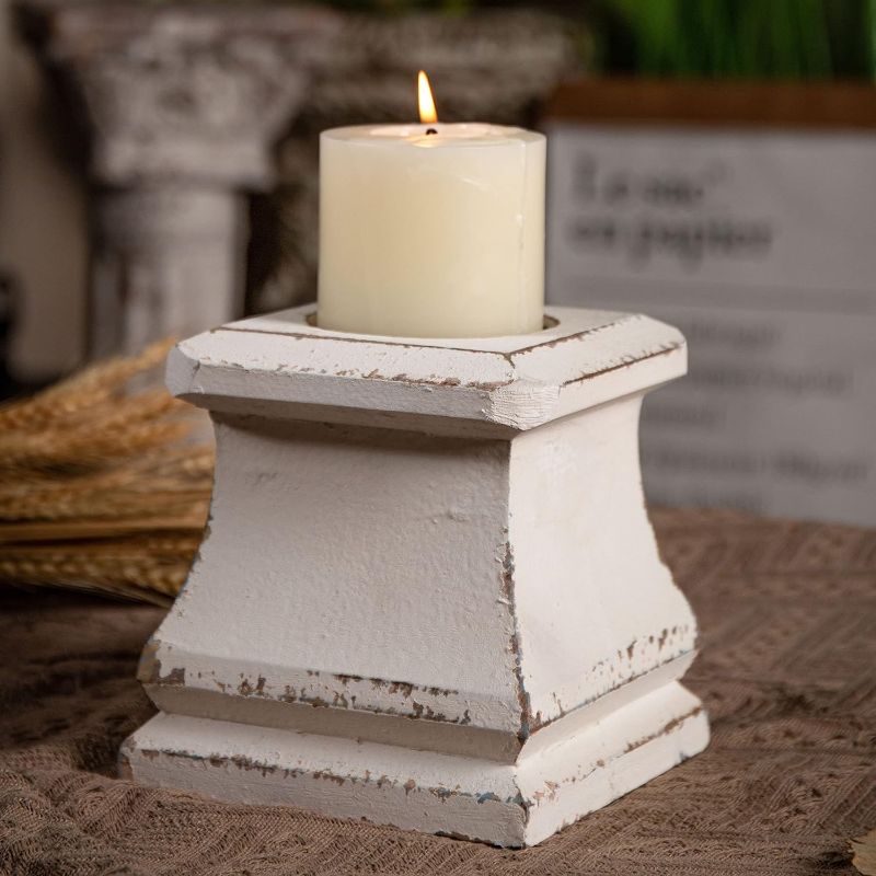 Photo 1 of Shabby Farmhouse Wooden Pillar Candle Holders,Handmade Square White Candle Holder,Rustic Candle Holder for Pillar Candle, Small Candle Holders for Table Centerpiece Holiday Wedding Home Decoration
