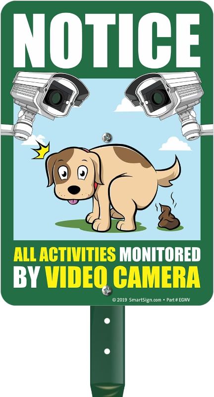 Photo 1 of SmartSign 10 x 7 inch “Notice - All Activities Monitored by Video Camera” LawnPuppy Yard Sign with 18 inch Stake, 40 mil Laminated Rustproof Aluminum, Multicolor, Set of 1
