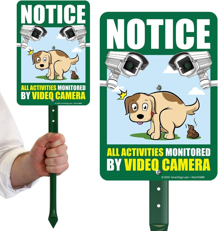 Photo 2 of SmartSign 10 x 7 inch “Notice - All Activities Monitored by Video Camera” LawnPuppy Yard Sign with 18 inch Stake, 40 mil Laminated Rustproof Aluminum, Multicolor, Set of 1
