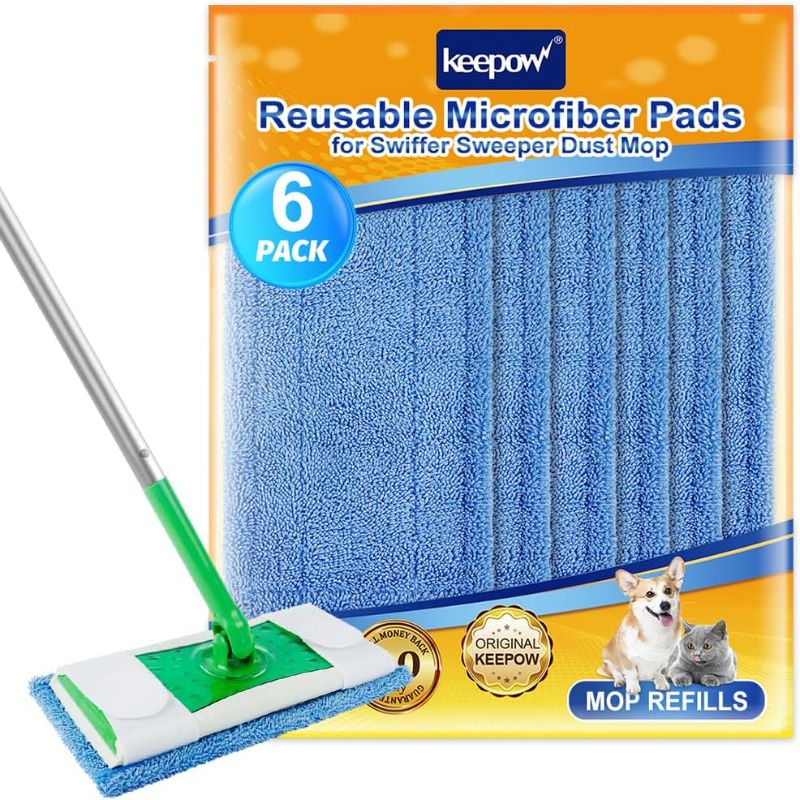 Photo 1 of KEEPOW Reusable Wet Pads Compatible with Swiffer Sweeper Mop, Dry Sweeping Cloths, Washable Microfiber Wet Mopping Cloth Refills for Hardwood Floor Cleaning, 6 Pack (Mop is Not Included)
