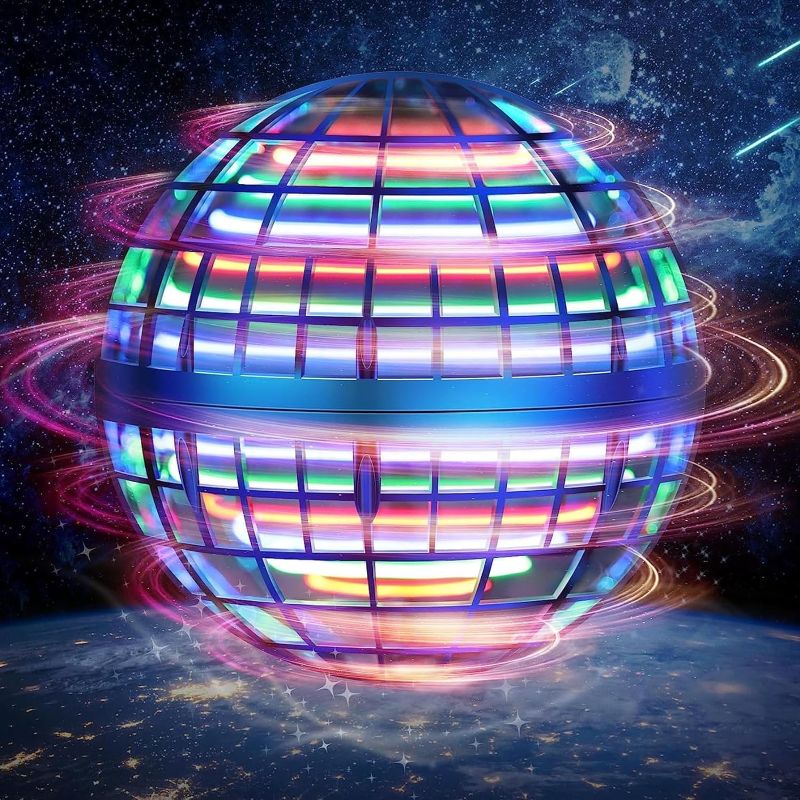 Photo 1 of Flying Orb Ball Toy,Cosmic Globe Boomerang Hover Ball Galactic Fidget Spinner, Hand Drone Orbit, RGB Lights Spinner Flying Toys for Kids Adults Gift Blue
