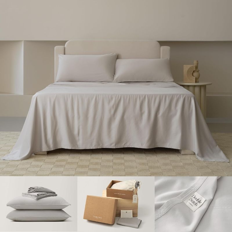Photo 1 of Cotton Tencel Sheet Set - Good Housekeeping Award Winner, King Sheet Set Cooling, Soft Luxury Bedding Set, 1 Fitted Sheet, 2 Pillowcases, Winter Sky
