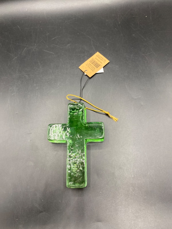 Photo 2 of Creative Co-Op Recycled Glass Hanging Cross
