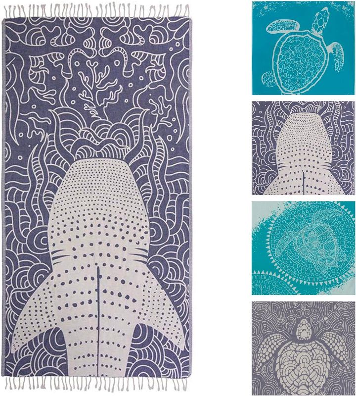 Photo 1 of Sand Cloud Turkish Beach Towel - Sand Free - 100% Organic Turkish Cotton Yarn - Quick Dry Towel for Beach, Picnic, Blanket or Bath Towel - As Seen on Shark Tank - Marine Life (Whale Shark)
