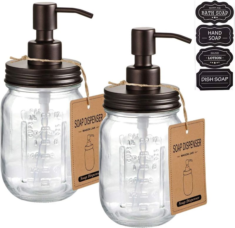 Photo 1 of Mason Jar Soap Dispensers –Bronze -Rustproof 304 Stainless Steel Lid &Pump – Great for Hand Soap, Lotions,Dish Liquid Soap,Bath Soap-Farmhouse Décor Bathroom & Kitchen sink(2 Pack)
