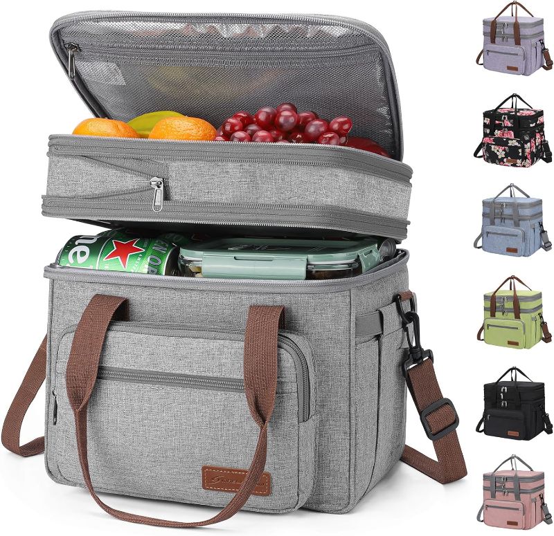 Photo 1 of Maelstrom Lunch Bag Women,23L Insulated Lunch Box for Men Women,Expandable Double Deck Lunch Cooler Bag,Lightweight Leakproof Lunch Tote Bag with Side Tissue Pocket,Gray
