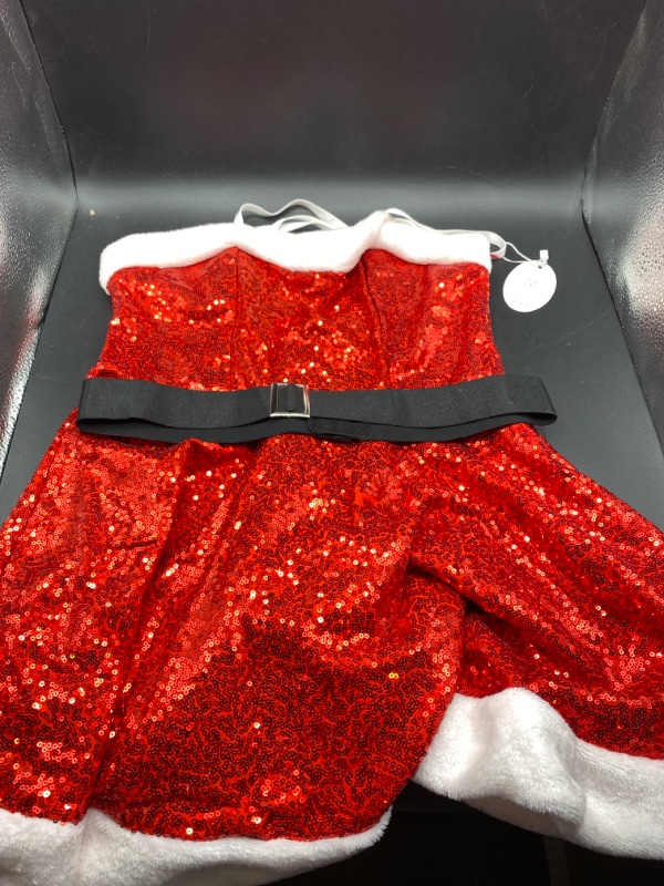 Photo 1 of Avidlove Christmas Dresses for Women V Neck Velvet Santa Dress Claus Costume Christmas Lingerie with Belt

