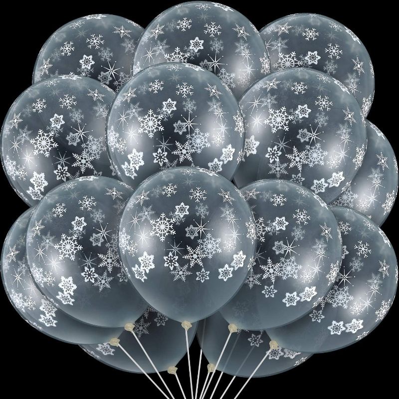 Photo 1 of 40 Pieces Clear Snowflake Balloons Winter Transparent Snowflake Latex Balloons for Christmas Birthday Wedding Party Decorations
