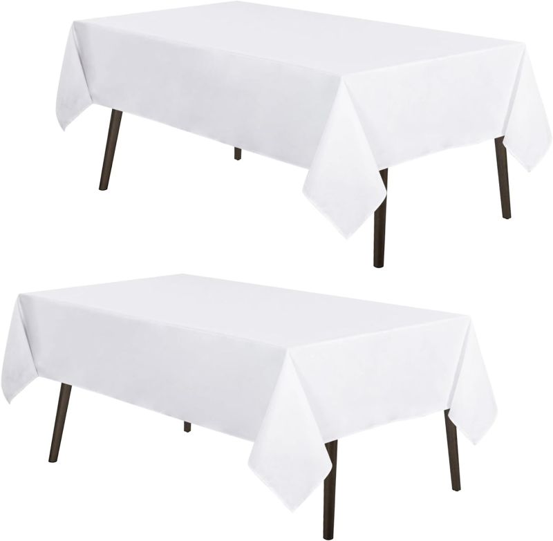 Photo 1 of MYSKY HOME 2Pack White Tablecloth 60x84 Inch Rectangle Table Cloth for 4 Feet Table- Wrinkle Resistant Washable Polyester Table Cover for Dining Party Camping and Halloween
