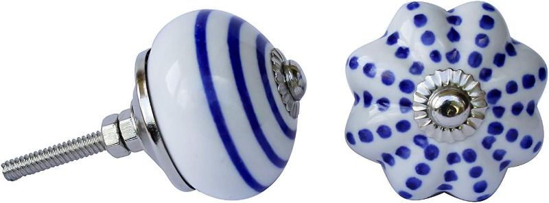 Photo 2 of Blue & White Hand Painted Antique Ceramic Knobs Kitchen Cabinet Knobs Cabinet Drawer Pull Puller Handles Set of 12 Knobs
