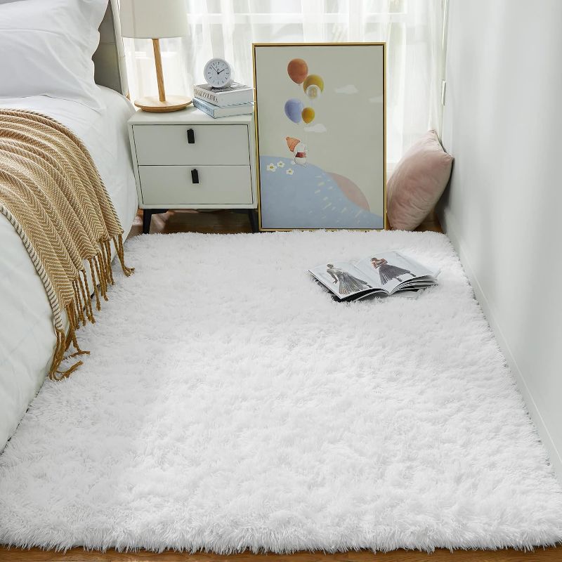 Photo 1 of Ophanie White Area Rugs for Bedroom Fluffy, 4x6 Fuzzy Shag Plush Soft Shaggy Bedside Cream Rug, Ivory Living Room Carpet for Girls Kids Baby Teen Dorm Home Decor Aesthetic, Nursery
