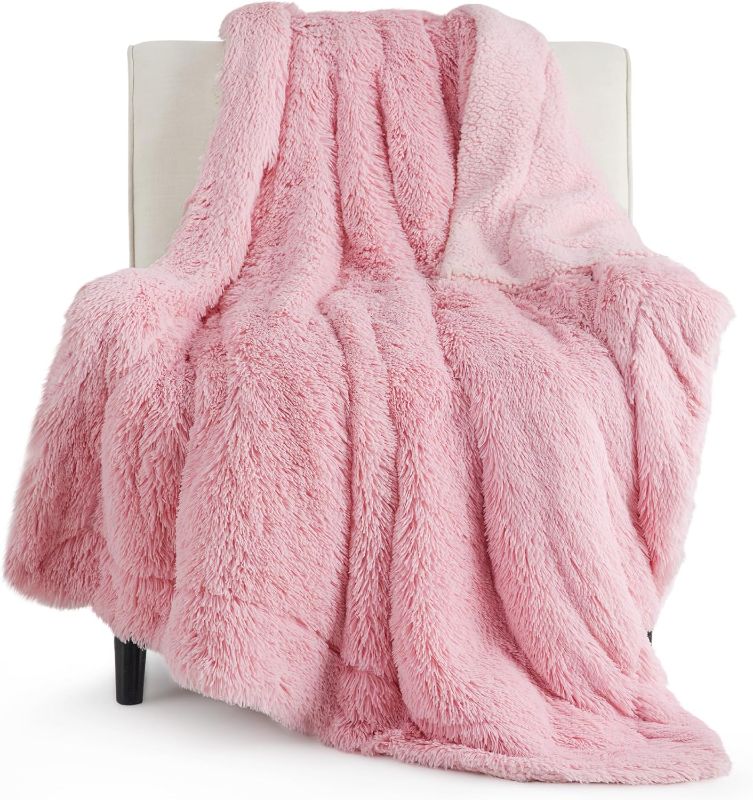 Photo 1 of Bedsure Pink Faux Fur Blanket - Soft, Fluffy Sherpa Twin Size Decorative Blanket for Couch, Sofa, Bed - 60x80 Inches, 640 GSM
