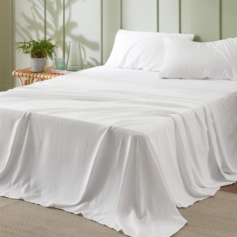 Photo 1 of Bedsure Queen Sheets White - Soft Sheets for Queen Size Bed, 4 Pieces Hotel Luxury White Sheets Queen, Easy Care Polyester Microfiber Cooling Bed Sheet Set
