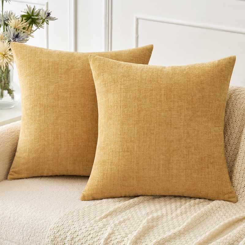 Photo 1 of MIULEE Pack of 2 Fall Couch Throw Pillow Covers 18x18 Inch Soft Gold Chenille Pillow Covers for Sofa Living Room Solid Dyed Pillow Cases
