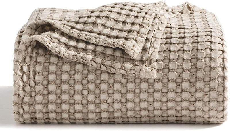 Photo 1 of Bedsure Cooling Cotton Waffle Queen Size Blanket -Lightweight Breathable Blanket of Rayon Derived from Bamboo for Hot Sleepers, Luxury Throws for Bed, Couch and Sofa, Taupe, 90x90 Inches
