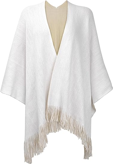 Photo 3 of ZLYC Women's Reversible Winter Knitted Cardigan Faux Cashmere Fringe Capes Shawl Blanket Wrap Sweater
