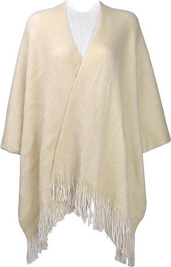 Photo 1 of ZLYC Women's Reversible Winter Knitted Cardigan Faux Cashmere Fringe Capes Shawl Blanket Wrap Sweater
