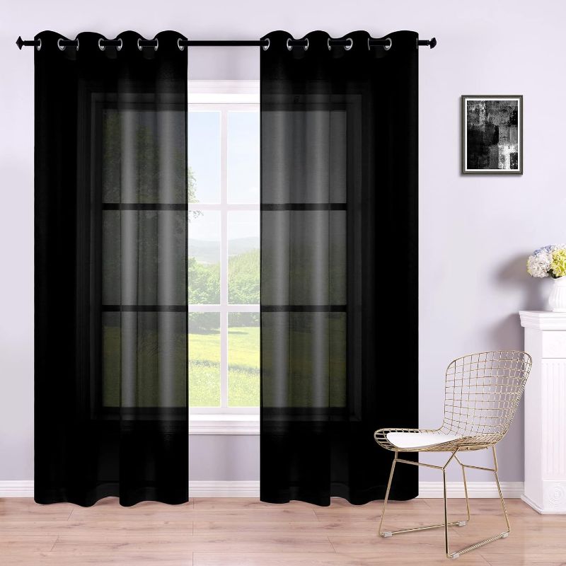 Photo 1 of KOUFALL 96 Inch Curtains 2 Panel Set,Black Sheer Drapes 96 Inches Long 2 Panels for Living Room Bedroom,with Grommet
