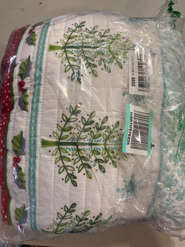 Photo 3 of Levtex Home Merry & Bright Collecion - Let It Snow Quilt Set - King/Cal King Quilt 106x92 and 20x36 - Christmas Fun in Red, Turquoise, Green, White - Reversible
