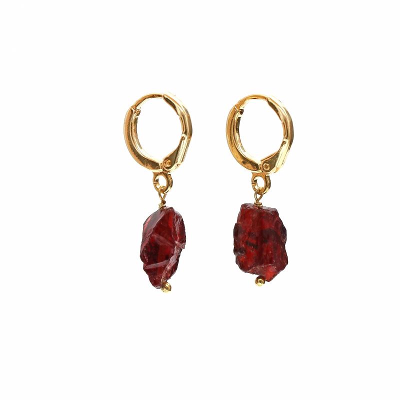Photo 1 of Gempires Raw Red Garnet Crystal Hoop Earring, Gemstone Hoop Earring, January Birthstone, Healing Crystals, Gift For Her (Red Garnet)

