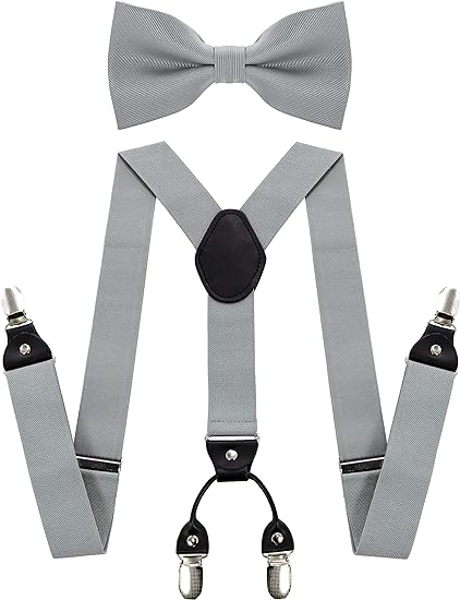 Photo 1 of JEMYGINS Solid Color Suspender and Silk Bow Tie Sets for Men
