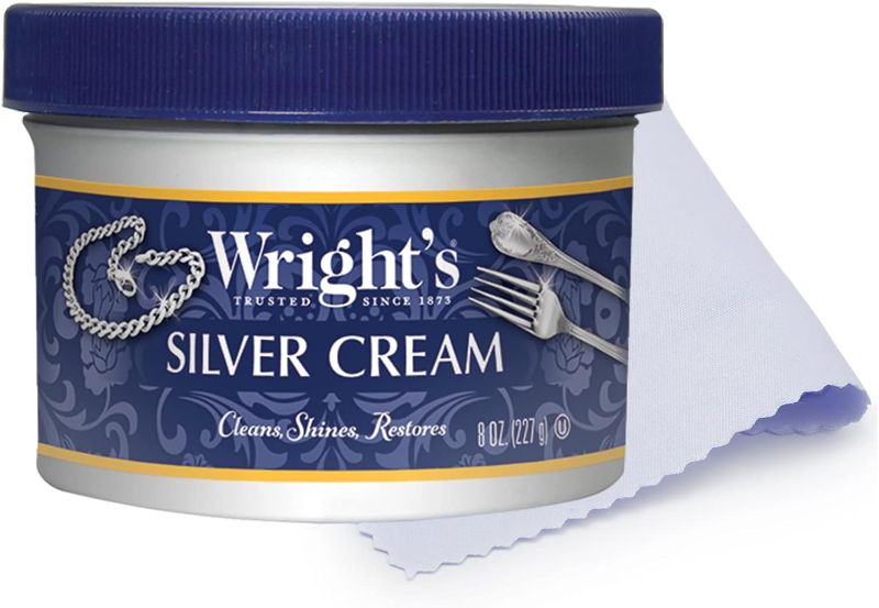 Photo 1 of Wright's Silver Cleaner and Polish Cream - 8 Ounce with Polishing Cloth - Ammonia-Free - Gently Clean and Remove Tarnish without Scratching
