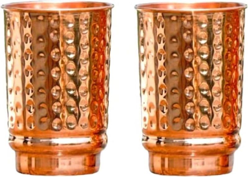 Photo 1 of Set of 2 Hammered Pure Copper Tumblers for Storing and Drinking Water for Ayurvedic Medicine Cups| Copper Water Drinking Glass | 350 ml (11.8 fl. oz.)
