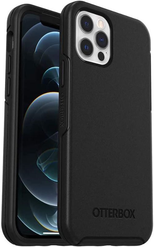 Photo 1 of OtterBox iPhone 12 & iPhone 12 Pro Symmetry Series Case - BLACK, ultra-sleek, wireless charging compatible, raised edges protect camera & screen

