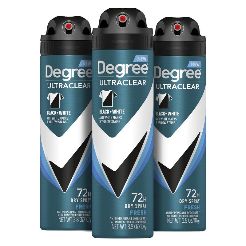 Photo 1 of Degree Men Antiperspirant Spray Black + White 3 Count Protects from Deodorant Stains Instantly Dry Spray Deodorant 3.8 oz
