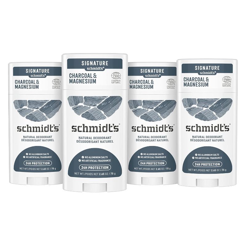 Photo 1 of Schmidt's Aluminum Free Natural Deodorant for Women and Men, Charcoal and Magnesium with 24 Hour Odor Protection, Vegan, Cruelty Free, Fresh, 2.65 oz, Pack of 4
