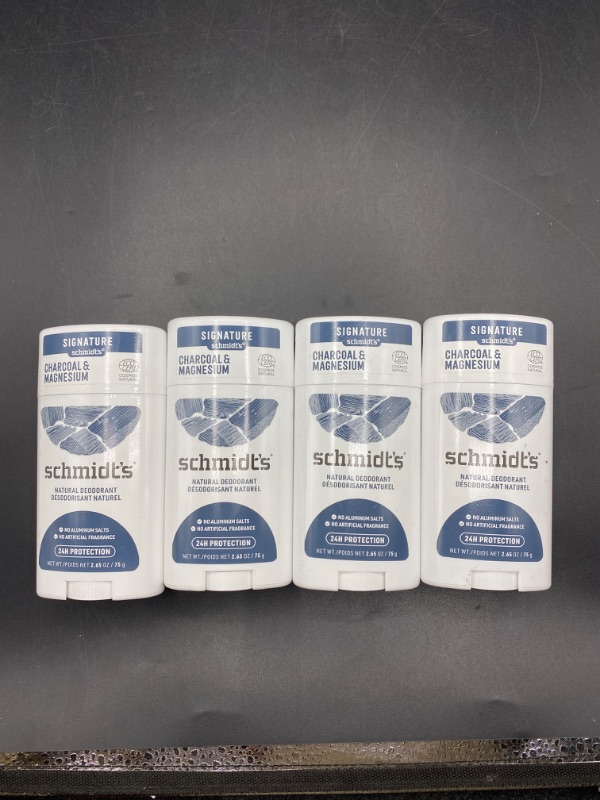 Photo 2 of Schmidt's Aluminum Free Natural Deodorant for Women and Men, Charcoal and Magnesium with 24 Hour Odor Protection, Vegan, Cruelty Free, Fresh, 2.65 oz, Pack of 4
