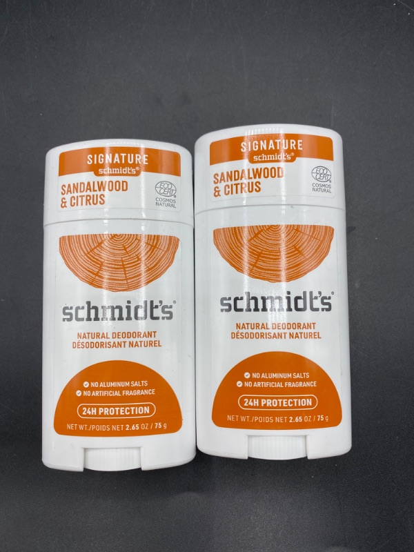 Photo 2 of Schmidt's Aluminum Free Natural Deodorant for Women and Men, Sandalwood and Citrus with 24 Hour Odor Protection, Certified Natural, Vegan, Cruelty Free, 2.65 oz Pack of 2
