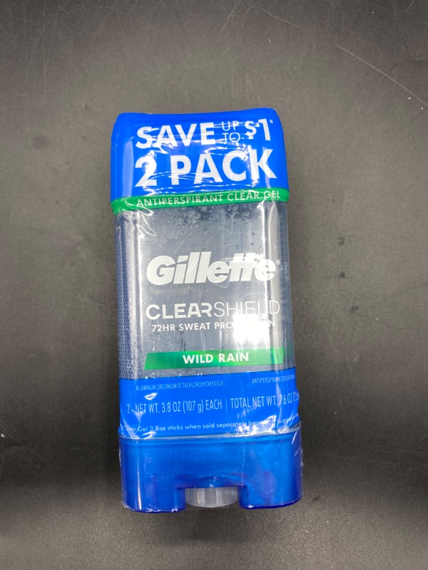 Photo 2 of Gillette Antiperspirant and Deodorant for Men, Clear Gel, Wild Rain Scent, 3.8 oz (Pack of 2)
