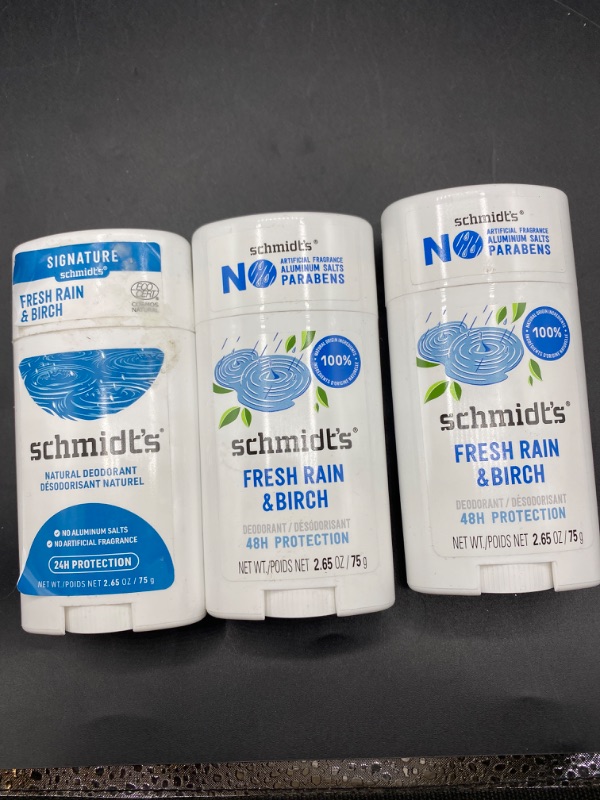 Photo 2 of Schmidt's 100% Natural Origin Ingredient Deodorant Stick Fresh Rain & Birch 3 Count for 24-Hour Odor Protection 2.65 oz
