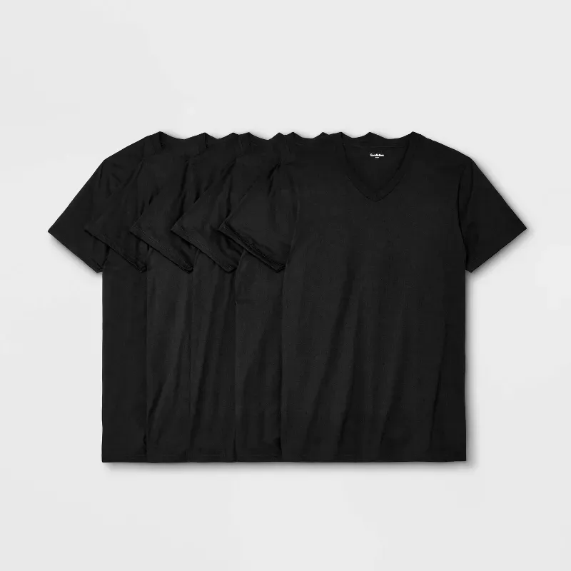 Photo 1 of Size L (42/44) Men's 4+1 Bonus Pack Short Sleeve V Neck Undershirt - Goodfellow & Co™ Black
