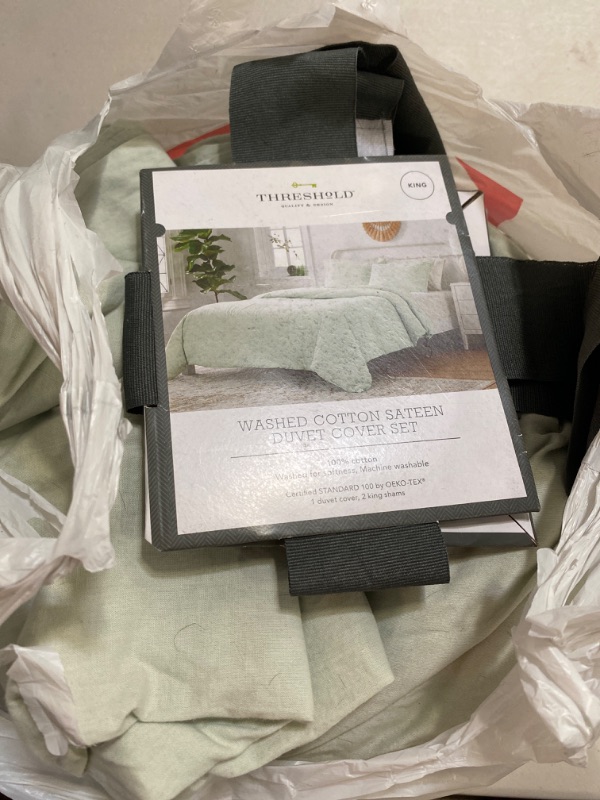 Photo 2 of Washed Cotton Sateen Duvet Cover and Sham Set - Threshold™ KING
