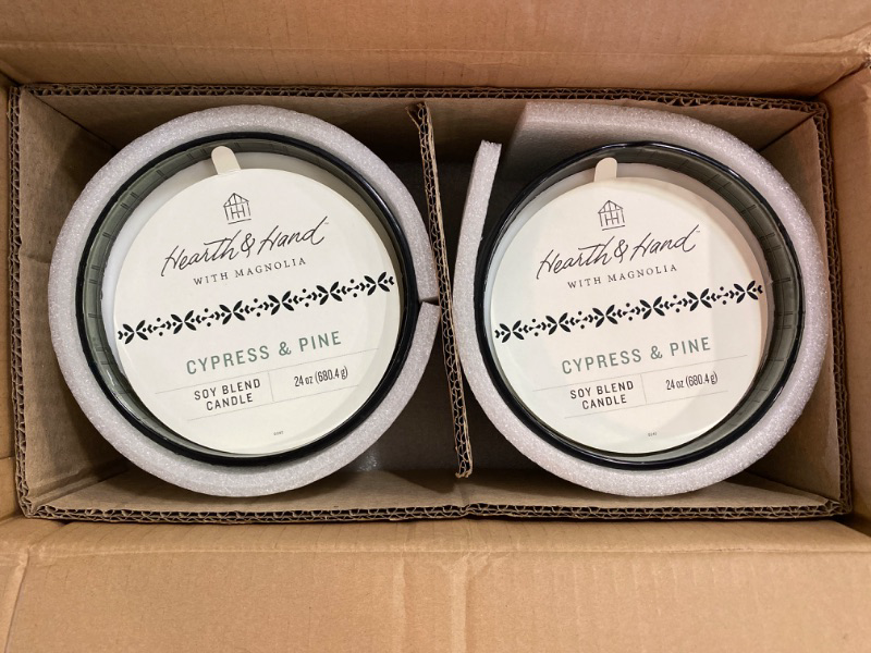 Photo 2 of Hearth and Hand 2 count "cypress & pine" 24 oz 5 wick candle set