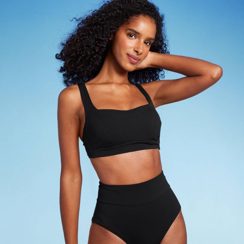 Photo 1 of Women's Shaping Square Neck Underwire Longline Bikini Top - Shade & Shore™ Black XS
