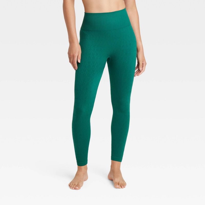 Photo 1 of Women's High-Rise Textured Seamless 7/8 Leggings - JoyLab™ Dark Green S
