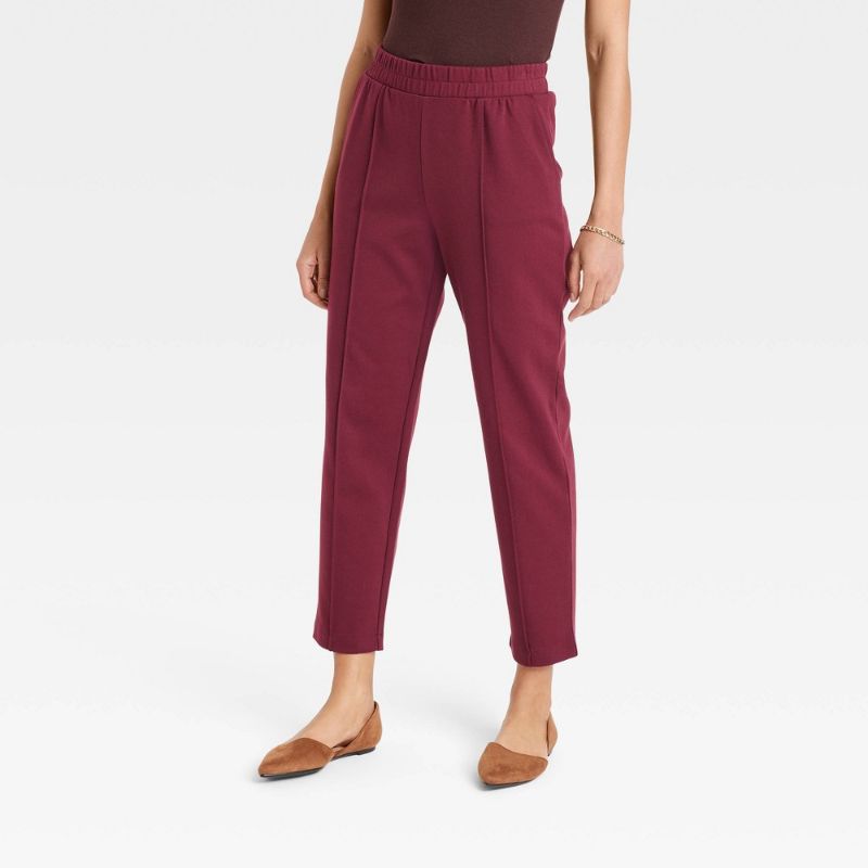 Photo 1 of Women's High-Rise Regular Fit Tapered Ankle Knit Pants - a New Day™ Burgundy S
