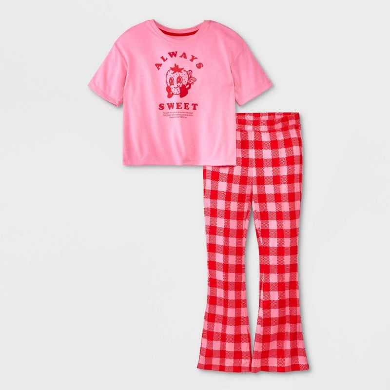 Photo 1 of Girls' Short Sleeve Flare Pants Pajama Set - Art Class™ Pink XXL
