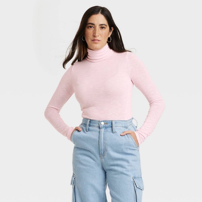 Photo 1 of Women's Long Sleeve Mock Turtleneck T-Shirt - Universal Thread™ Pink M
