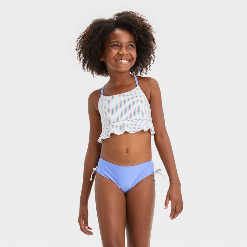 Photo 1 of Girls' Seersucker Striped Midkini Set - Cat & Jack™ Blue XS
