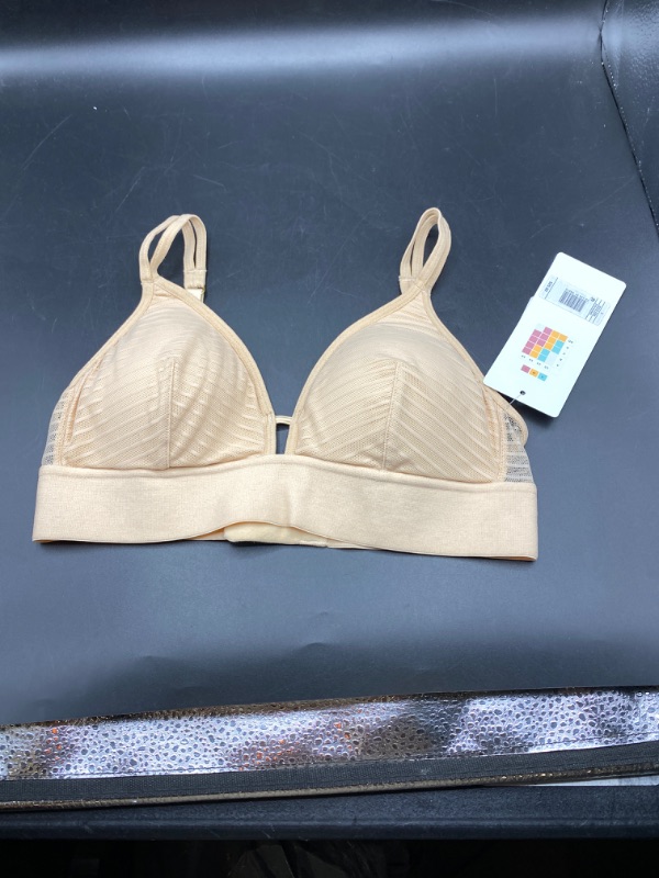 Photo 2 of All.You. LIVELY Women's Stripe Mesh Bralette - Toasted Almond S
