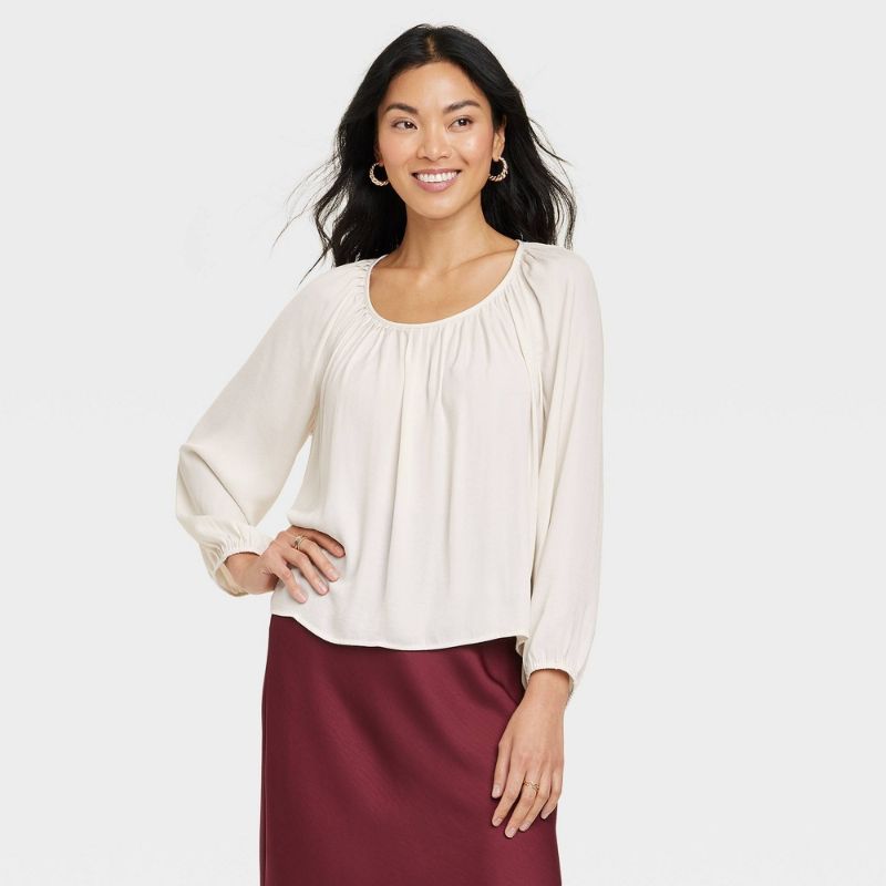 Photo 1 of Women's Balloon Long Sleeve Femme Popover Shirt - a New Day™ Cream S
